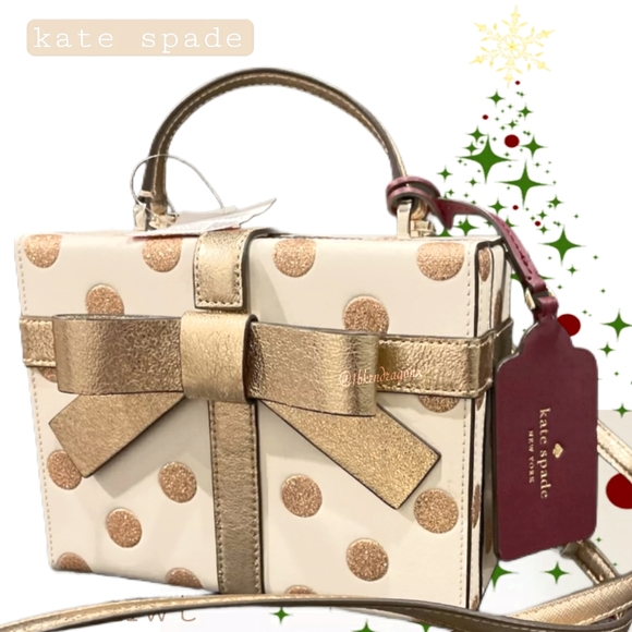 NWT Prom Gold Polka Dot Kate Spade Crossbody It's A Present Metallic HandBag - Picture 7 of 14